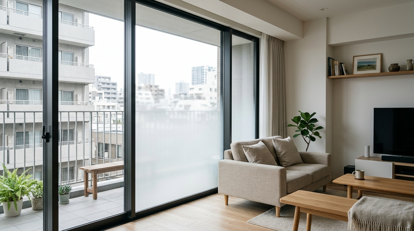 グラデーションフィルム施工　マンションリビングの目隠し対策