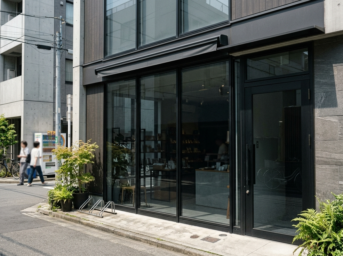 遮熱フィルム施工　店舗ファサードガラスの暑さ対策