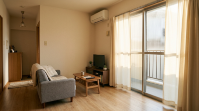 賃貸住宅のリビング窓で暑さや西日対策を検討するイメージ