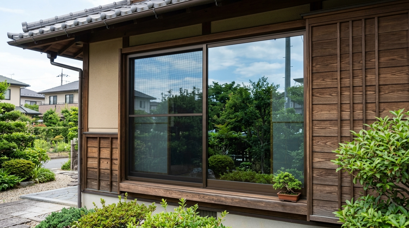 マジックミラーフィルムを施工した住宅窓の外観イメージ