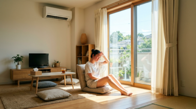 エアコンをつけても部屋が暑いリビングと窓から入る強い日差し