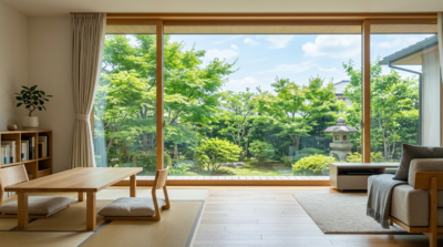 明るさを保ちながら窓に透明遮熱フィルムを施工した住宅のイメージ