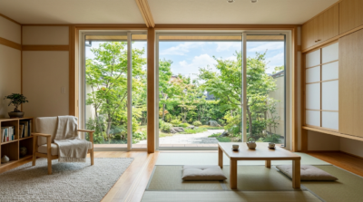 明るさを保ちながら窓に透明遮熱フィルムを施工した住宅のイメージ