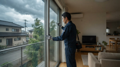 窓ガラスフィルムの状態を確認する住宅窓のイメージ